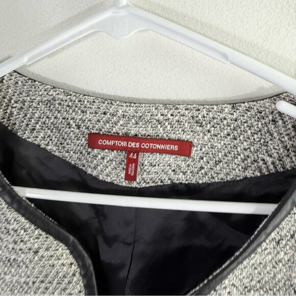 Comptoir Des Cotonniers Reine Black White Tweed Faux Leather Blazer Jacket 44 XL - Picture 7 of 13